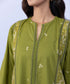 Women's Pret Textured Cotton Embroidered Green A-Line Shirt
